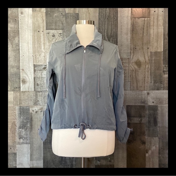 Nanette Lepore gray windbreaker large laser cut birds mock neck lightweight fall - Picture 1 of 13